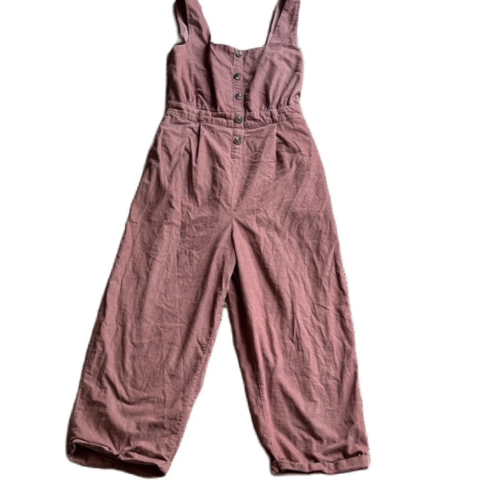 American Eagle Outfitters Corduroy Pink Button Down Jumpsuit Pocket ZipUp Size M